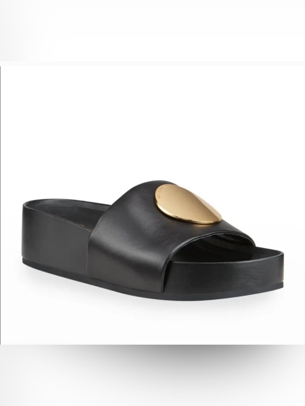 Tory Burch Patos Platform Sandals Slides Black Gold Size 7.5